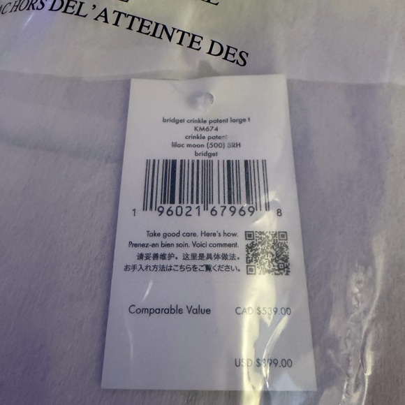 NWT Kate Spade Bridget Crinkle Patent Large Tote w Dustbag in Lilac - MSRP $399